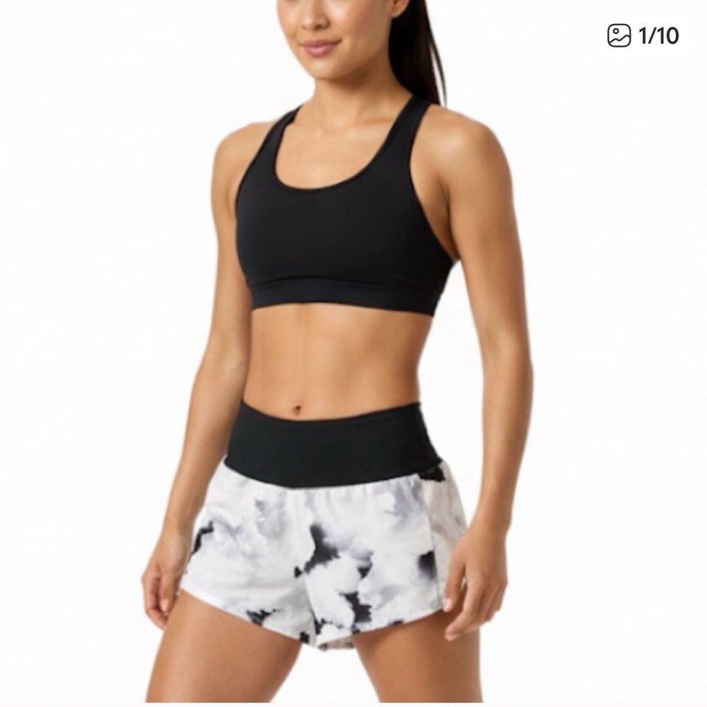 Black Sports Bra with White & Black Printed Running Shorts